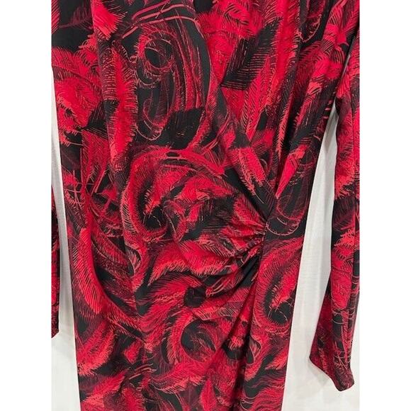 Norma Kamali Womens Dress Printed Faux Wrap Ruched Side Long Sleeve Red Size M - Picture 3 of 9
